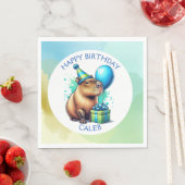 キャピバラをテーマにした男の子の誕生日パーティパーソナライズされたー スタンダードランチョンナプキン (インサイチュ)