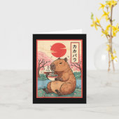 キャピバラアニメグラフィックラーメンかわいい日本のヴィンタ カード (黄色い花)