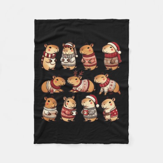 キャピバラクリスマスクリスマス フリースブランケット (正面)