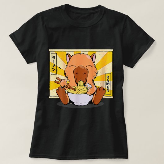 キャピバラ恋人ラーメンキャピバラTシャツかわいいアニメ Tシャツ (デザイン正面)