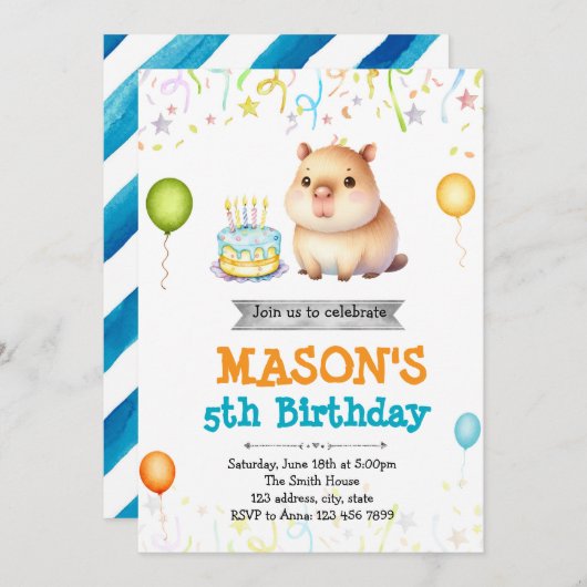 キャピバラ誕生日の招待状 招待状 (正面/裏面)