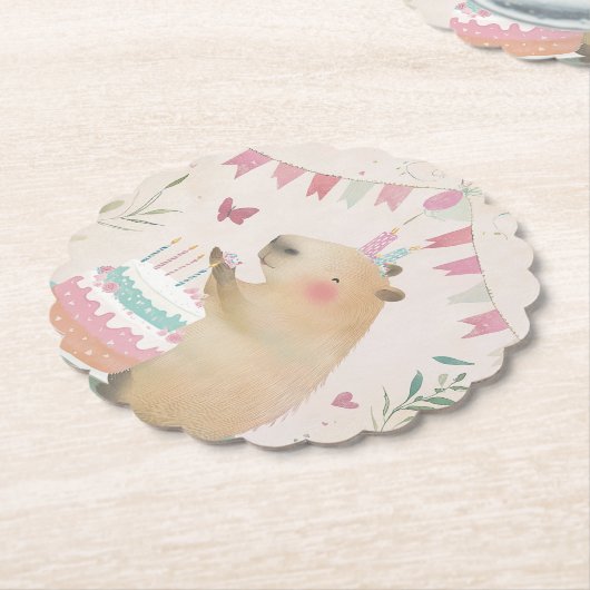 キャピバラ誕生日バッシュパーティーデコール紙コースター ペーパーコースター (アングル)