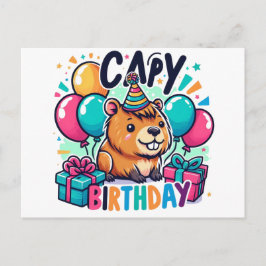 キャピー誕生日 – キュートカピバラパーティーデザイン ポストカード