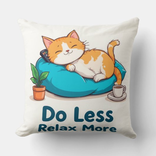 キャプション付きの猫のくつろぎデザイン クッション (正面)