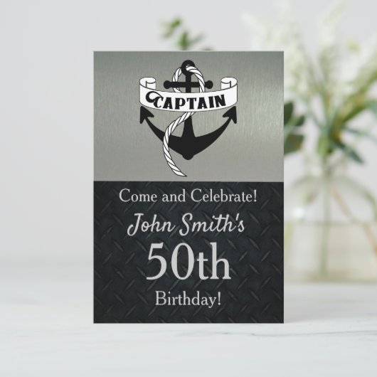 キャプテンいかりセイリング誕生日シルバーブラック 招待状 (スタンド正面)