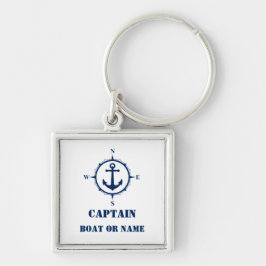 キャプテンまたはボート名コ航海のンパスいかりホワイト キーホルダー