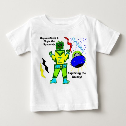 キャプテンザッキーグリーンロボットジッピー宇宙船 ベビーTシャツ (正面)