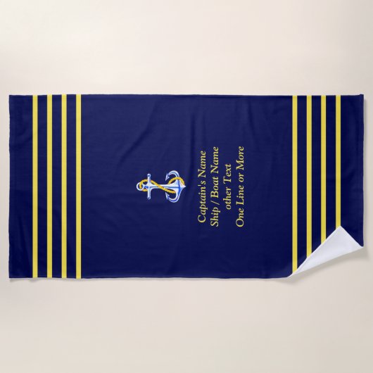 キャプテンストライプの4つの金ゴールド – 名前とその他の文字の追加 ビーチタオル (正面)