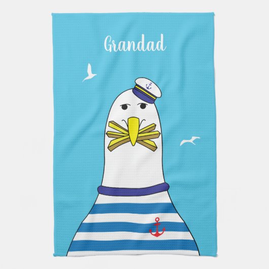 キャプテンセーラーシーガルおもしろいキャラクター キッチンタオル (縦)