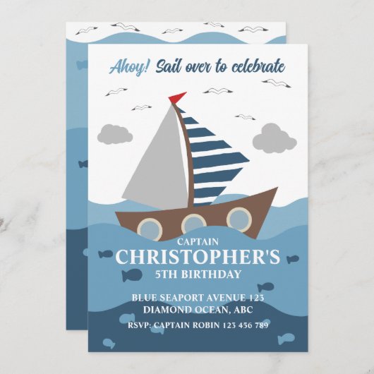 キャプテンセーラー誕生日招待状 招待状 (正面/裏面)