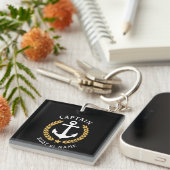 キャプテンネームいかり金ゴールドローレル写真バックブラック キーホルダー (正面右)