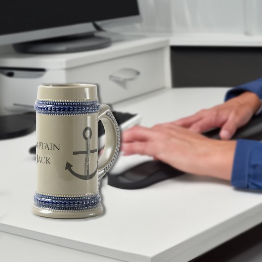 キャプテンパーソナライズされたネームいかりマグ ビールジョッキ