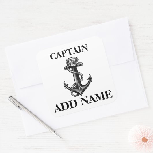 キャプテンパーソナライズされたネーム海軍いかり及びロープ スクエアシール (封筒)