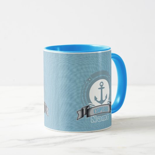 キャプテンパーソナライズされたボートセーリング航海のエンブレム マグカップ (正面右)