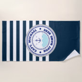 キャプテンパーソナライズされた航海のいかりボート名 ビーチタオル (正面)
