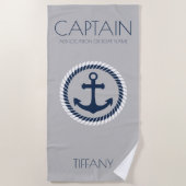 キャプテンパーソナライズされた航海のいかりボート ビーチタオル (正面)