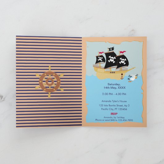 キャプテンボーイパイレーツシップ誕生日パーティー 招待状 (内部)