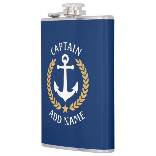 キャプテンボートネームいかり金ゴールドスタイルローレルネイビー フラスク (左)