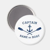 キャプテンボート名でいかりオアーズネイビーブルーホワイト マグネット (正面/裏面)