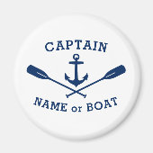 キャプテンボート名でいかりオアーズネイビーブルーホワイト マグネット (正面)