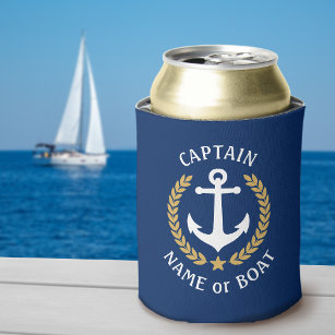 キャプテンユボートネームいかり金ゴールドローレルネイビー 缶クーラー