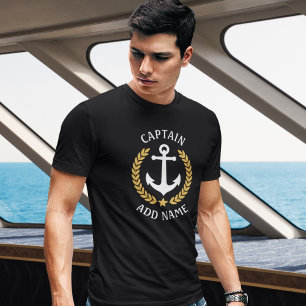 キャプテンユボートネームいかり金ゴールドローレルブラック Tシャツ