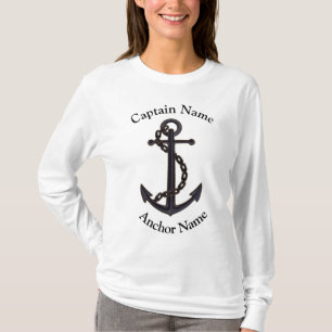 キャプテン名前をカスタムする船といかり乗組員Tシャツ Tシャツ
