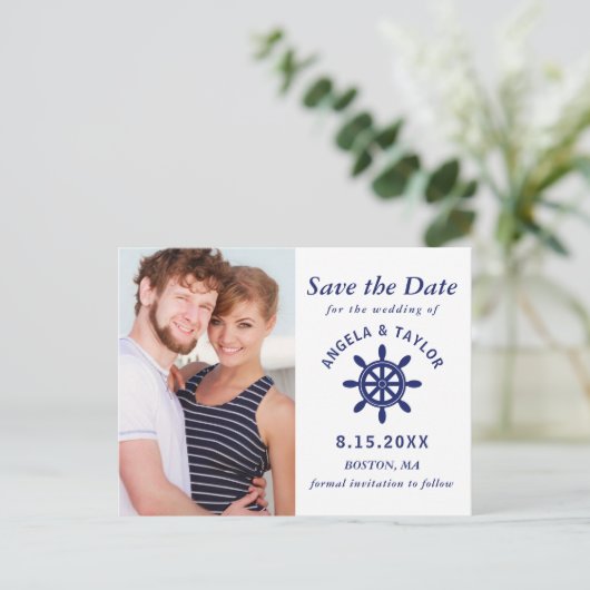 キャプテン結婚ズ航海のホイール写真ネイビーブルー 案内ポストカード (スタンド正面)