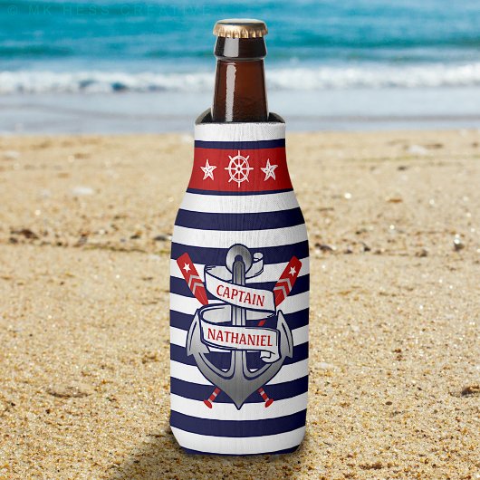 キャプテン航海のいかりストライプオールパーソナライズされた ボトルクーラー