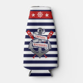 キャプテン航海のいかりストライプオールパーソナライズされた ボトルクーラー (正面)