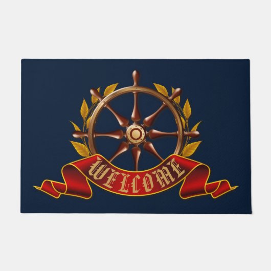 キャプテン航海のズホイールネイビーブルーウェルカムドオーマット ドアマット (正面)