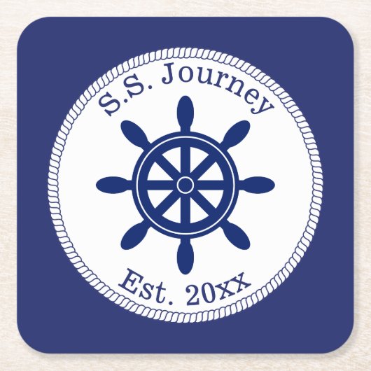 キャプテン航海のズホイール追加ボート名 スクエアペーパーコースター (正面)