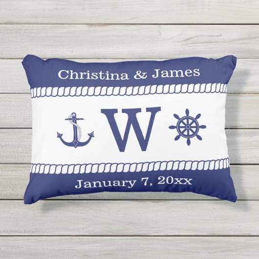 キャプテン航海のホイールいかり名前の追加モノグラム アウトドアクッション (正面)