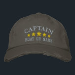 キャプテン航海のボート名金ゴールドスター動揺して 刺繍入りキャップ<br><div class="desc">スタイルで帆走パーソナライズされたあなたのキャプテンランクまたは他の希望のタイトルと一緒にあなたの名前またはボートの名前と5つの金ゴールドの星で飾られた刺繍された帽子。キャップとスレッドの色から選択する。父の日素晴らし、生カスタム日、または任意の大事な行事のための贈り物をする。</div>