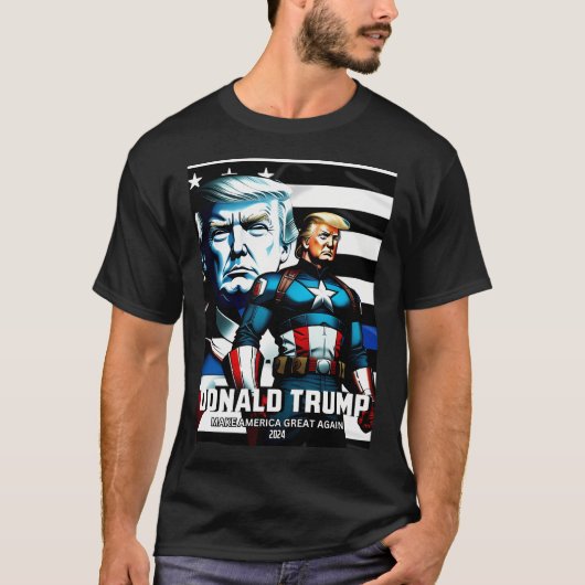 キャプテン・トランプ・ブルーライン国旗3メイクアメリカ素晴らし Tシャツ (正面)