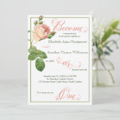 キャベツの花のカリグラフィー スクリプト キリスト教式の招待状 招待状 (スタンド正面)