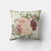 キャベツクラシックバラ付きオリーブストライプ/クリーム クッション (裏面)