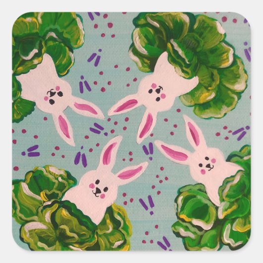 キャベツステッカーにイースターバニー スクエアシール (正面)
