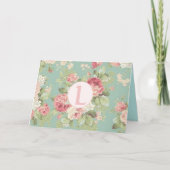 キャベツバラアクアフローラルパターンヴィンテージ シーズンカード (正面)