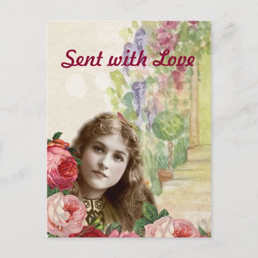 キャベツビクトリアンバラ女性フローラはがき ポストカード (正面)