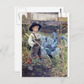 キャベツ庭の絵画の男の子 ポストカード (正面/裏面)