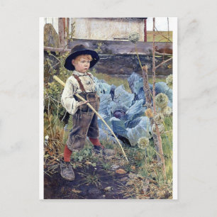 キャベツ庭の絵画の男の子 ポストカード