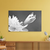 キャベツ蝶のコスモスの白黒 キャンバスプリント (インサイチュ (リビング))