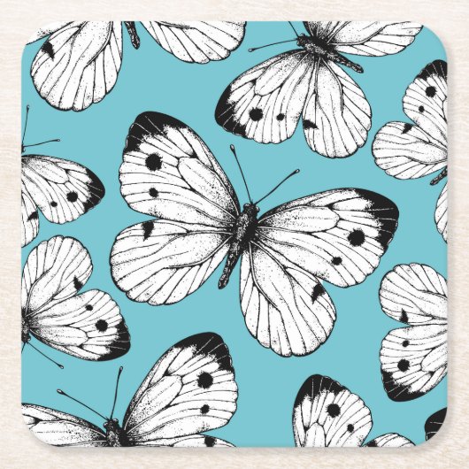 キャベツ蝶のパターン スクエアペーパーコースター (正面)