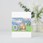 キャベマンホイールが発明した駐車チケット女性 ポストカード (スタンド正面)