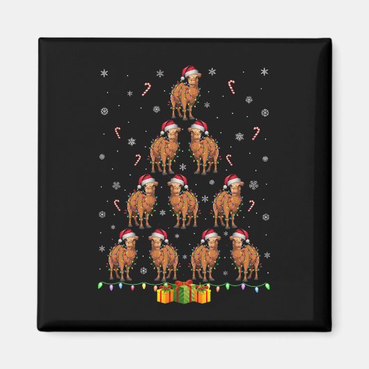 キャメルサンタハットクリスマスライツメンズウィメンズクリスマストTr マグネット (正面)