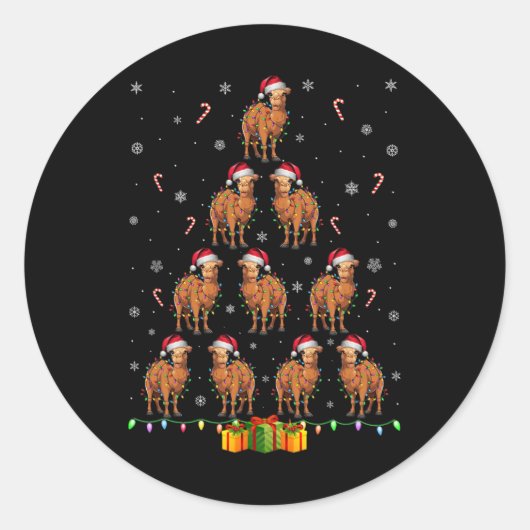 キャメルサンタハットクリスマスライツメンズウィメンズクリスマストTr ラウンドシール (正面)
