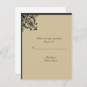 キャメロット金ゴールドと黒いスクロールフローラメダリオン インビテーションポストカード (正面/裏面)