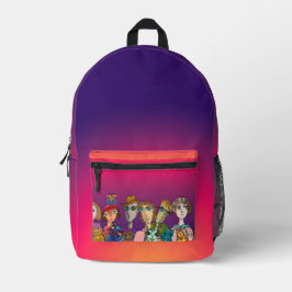 キャラクターと猫が粉々に プリントバックパック