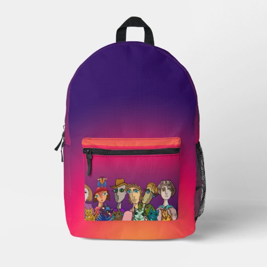 キャラクターと猫が粉々に プリントバックパック (正面)